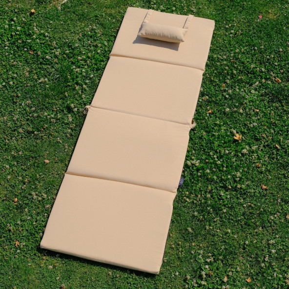 Katlanır Şezlong Minderi - Taşınabilir Kamp Yatağı 1. Kalite Su Itici Kumaş Lüks 180x60x3 Bej - 3