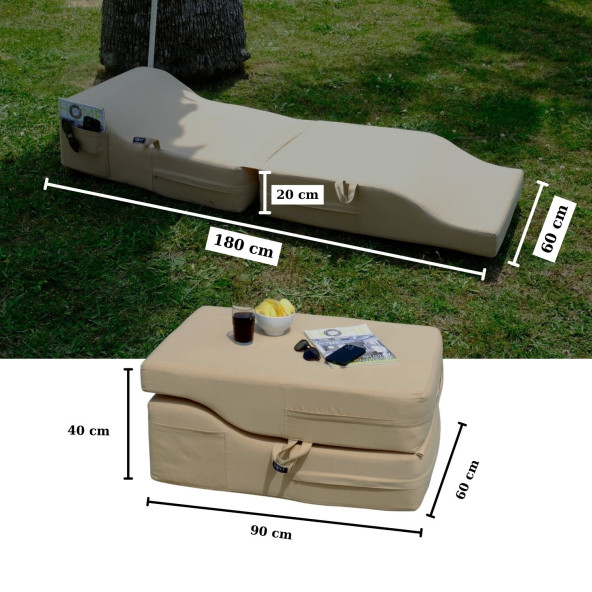 Sunbed Ultimate Comfort Katlanır Şezlong Minder Ve Puf Seti Su Geçirmez Ve Uv Korumalı Kumaş Bej - 3