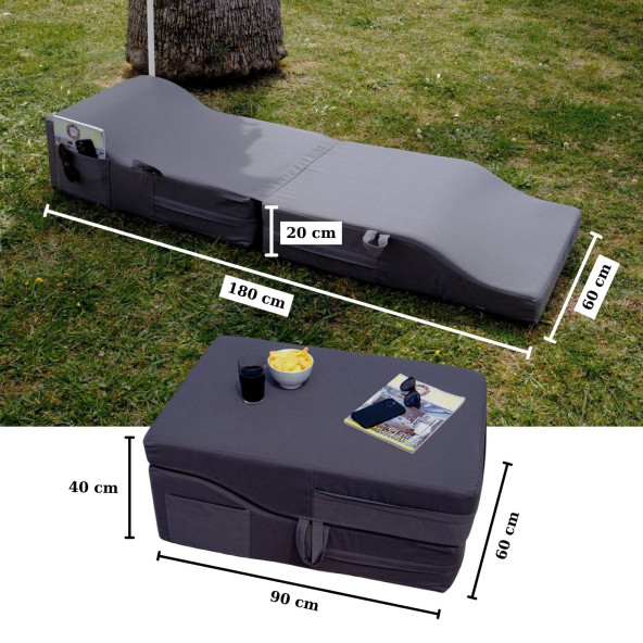 Sunbed Ultimate Comfort Katlanır Şezlong Minder Ve Puf Seti Su Geçirmez Ve Uv Korumalı Kumaş Antrasit - 4