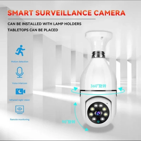 Ampul Kamera Harekete Duyarlı Gece Görüşlü Kablosuz Bebek Izleme Kamerası Güvenlik Akıllı Wifi 360hd - 4