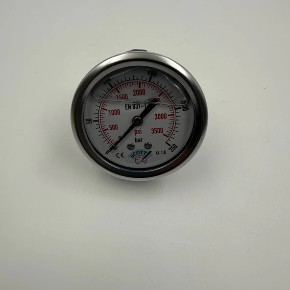 Manometre Gliserinli Arka Çıkışlı Q63 - 0 - 250 Bar 1/4 - 4