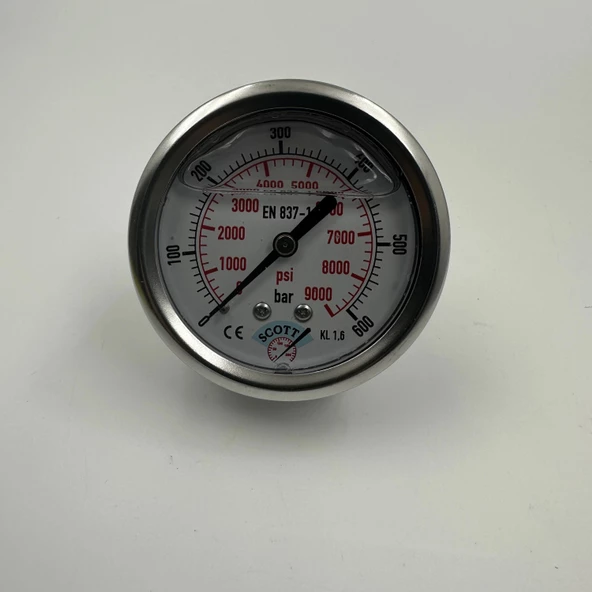 Manometre Gliserinli Arka Çıkışlı Q63 - 0 - 600 Bar 1/4 - 3