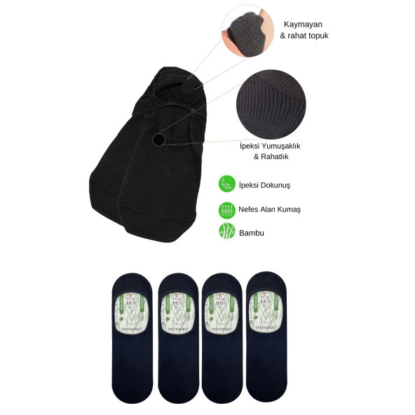 Erkek - Bayan Bambu Babet Çorap Dikişsiz Parfümlü Silikonlu Babet Çorap - 4