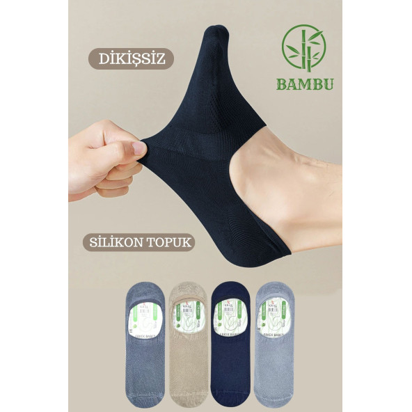 Erkek - Bayan Bambu Babet Çorap Dikişsiz Parfümlü Silikonlu Babet Çorap - 4
