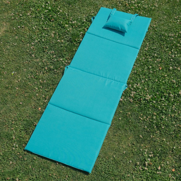 Katlanır Şezlong Minderi - Taşınabilir Kamp Yatağı Su Itici Kumaş 180x60x2 Turkuaz - 3