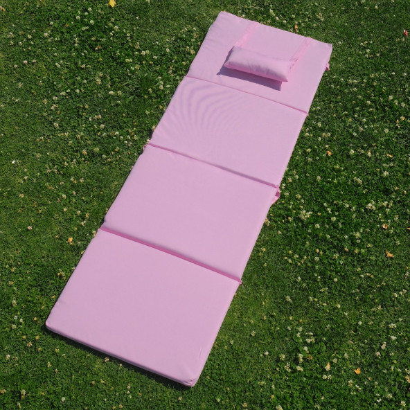 Katlanır Şezlong Minderi - Taşınabilir Kamp Yatağı Su Itici Kumaş 180x60x2 Pembe - 3