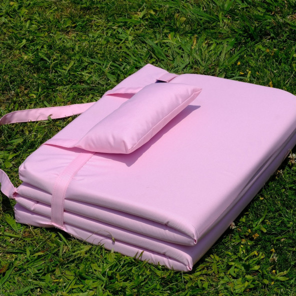 Katlanır Şezlong Minderi - Taşınabilir Kamp Yatağı Su Itici Kumaş 180x60x2 Pembe - 4