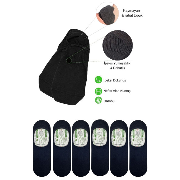 Erkek - Bayan Bambu Babet Çorap Dikişsiz Parfümlü Silikonlu Babet Çorap - 3