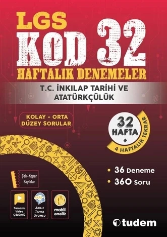 TUDEM YAYINLARI 8.SINIF LGS T.C İNKİLAP TARİHİ KOD 32 HAFTA DENEME ürün görseli