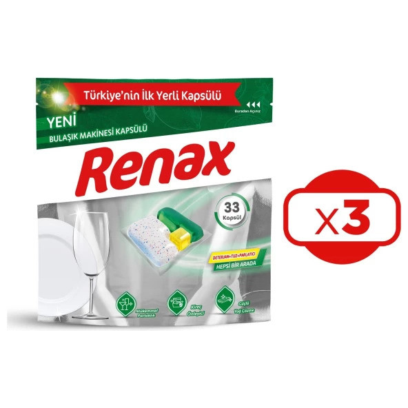 Renax Hepsi Bir Arada Bulaşık Makinesi Tableti 33'lü 3 Adet