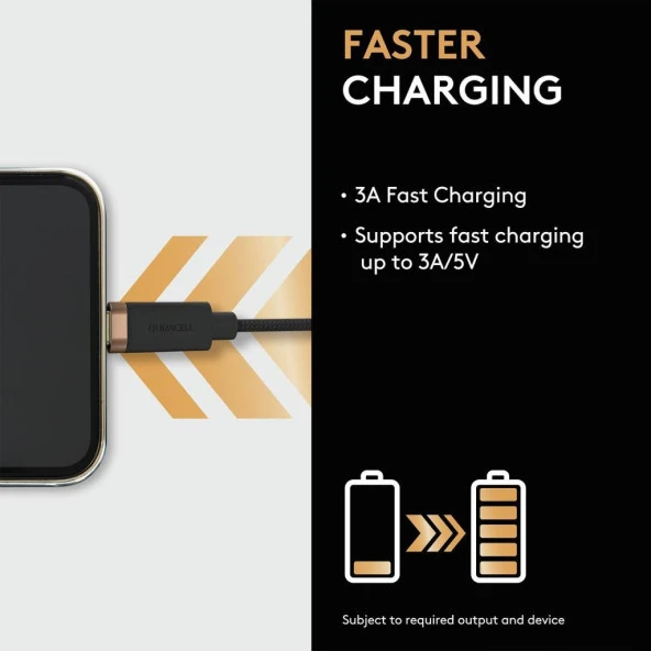 Duracell 1m Lightning to USB-A Şarj Kablosu - Siyah - 3