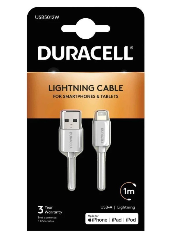 Duracell Sync/Charge Cable 1 Metre White