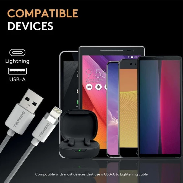 Duracell 2m Lightning to USB-A Örgülü Şarj Kablosu - Beyaz - 5