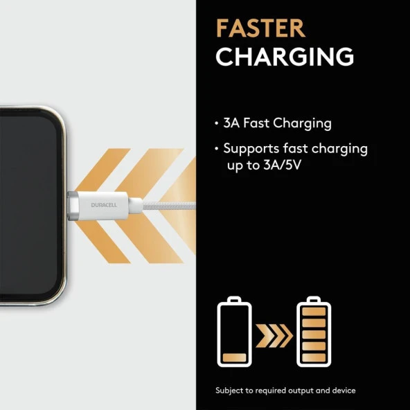 Duracell 2m Lightning to USB-A Şarj Kablosu - Beyaz - 3