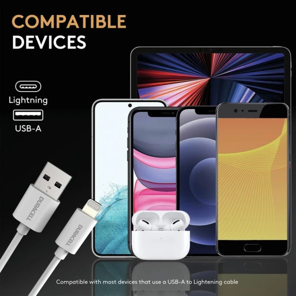 Duracell 2m Lightning to USB-A Şarj Kablosu - Beyaz - 4