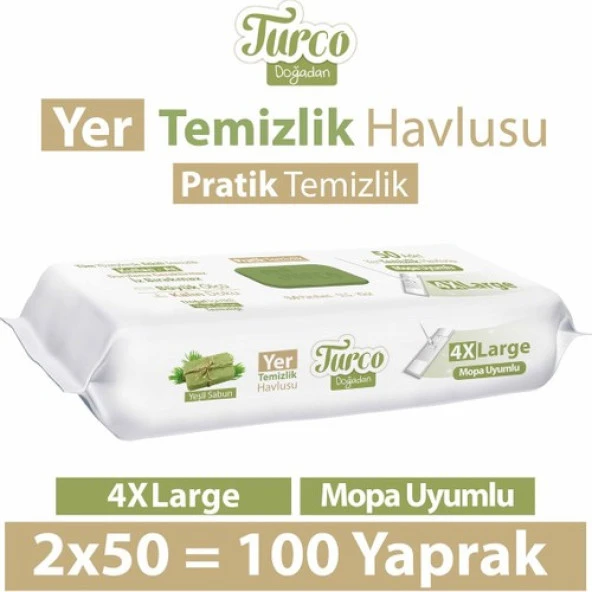 Baby Turco Turco Doğadan Yer Temizlik Havlusu Yeşil Sabun 2X50(100 Yaprak)