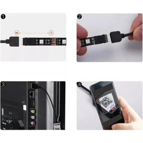 Alfalink Bluetooth TV Arkası RGB Usb Şerit Led Aydınlatma 16 Renk - 5METRE - Resim 3