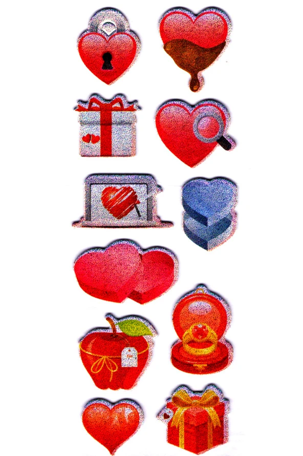 Sticker Kabartmalı Stiker Defter, Planlayıcı Etiket (cb777) 16x7 cm- Kalp Aşk