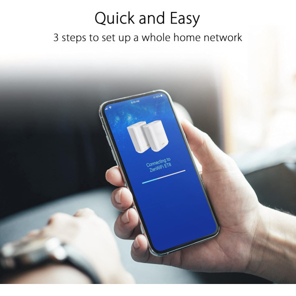 ASUS ZenWiFi ET8 Tüm Ev İçin Üç Bantlı Mesh WiFi 6E Sistemi (ET8 2PK), 5.500 metrekareye - 6