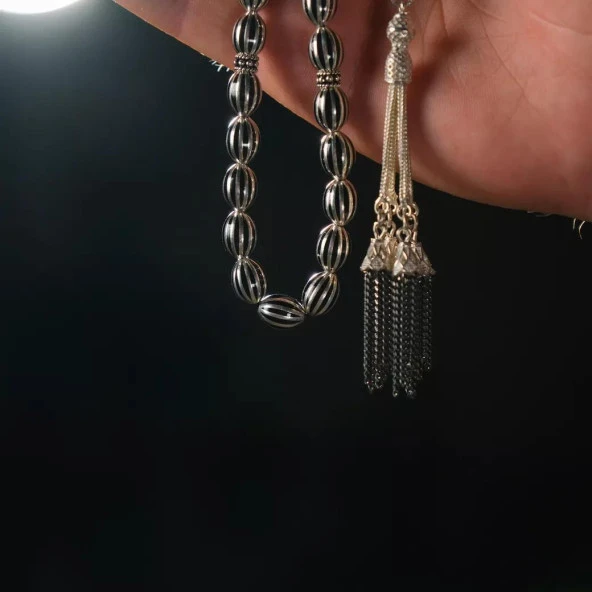 Gümüş İşlemeli Erzurum Oltu Taşı Tesbih - Resim 5