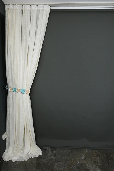 KDK 1920 DESEN KREM RENK TEK KANAT Hazır dikilmiş Pileli Fon Perde 300*260 cm - Resim 4