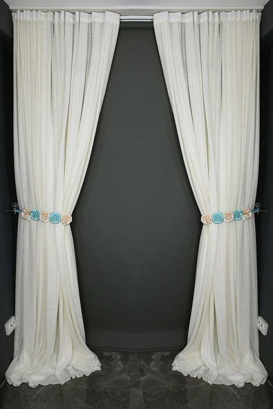 KDK 1920 DESEN KREM RENK TEK KANAT Hazır dikilmiş Pileli Fon Perde 300*260 cm - Resim 6