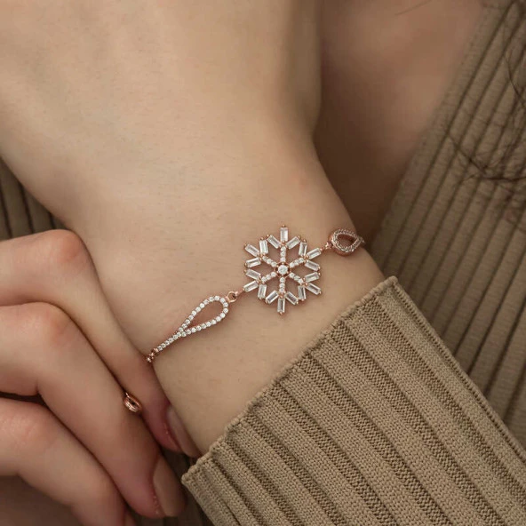 Himarry 925 Ayar Gümüş Rose Baget Taşlı Kar Tanesi Bileklik - Resim 4