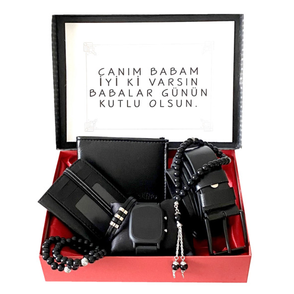 Erkek Hediye Seti Dijital Erkek Kol Saati -Deri Cüzdan Kartlık Kemer Tesbih 3 Adet Bileklik - 2