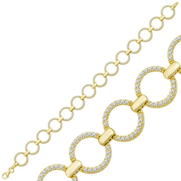 Himarry 925 Ayar Gümüş Gold Yuvarlak Taşlı Kadın Bileklik