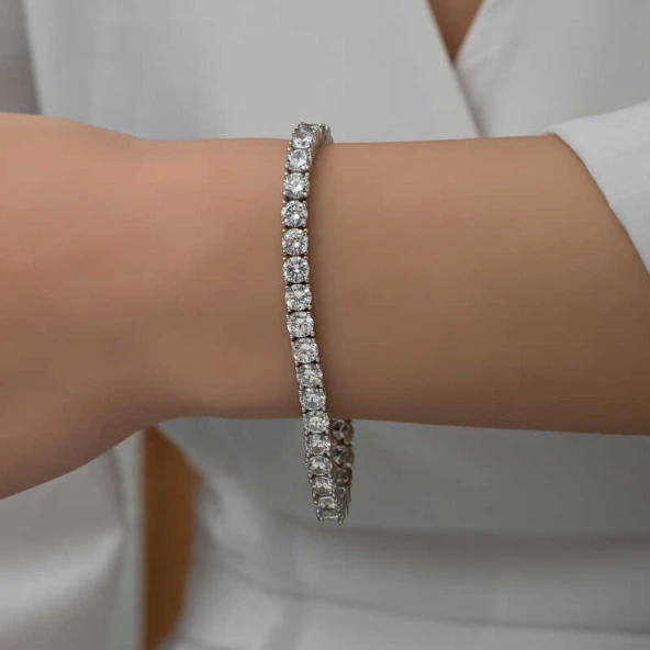 Himarry Gümüş 5 mm Beyaz Taşlı Su Yolu Kadın Bileklik