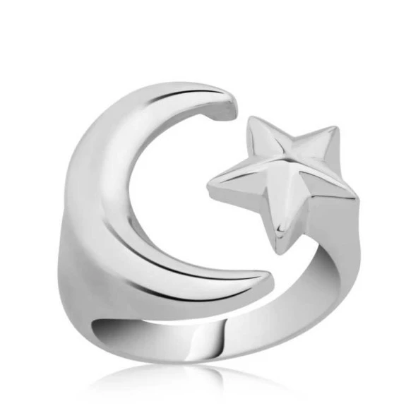 Himarry 925 Ayar Gümüş Ay Yıldız Yüzük