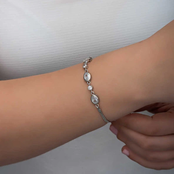 Himarry 925 Ayar Gümüş Oval Taşlı Kadın Bileklik - Resim 3