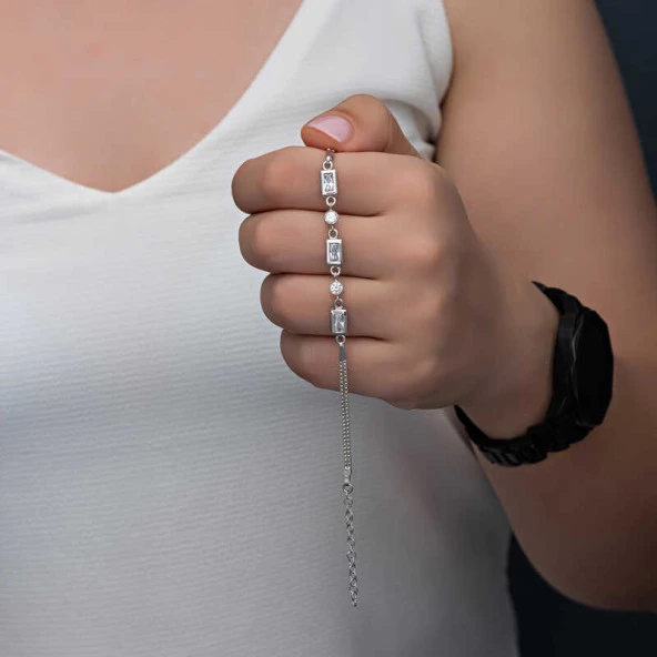 Himarry Gümüş Dikdörtgen Zirkon Taşlı Kadın Bileklik - Resim 2