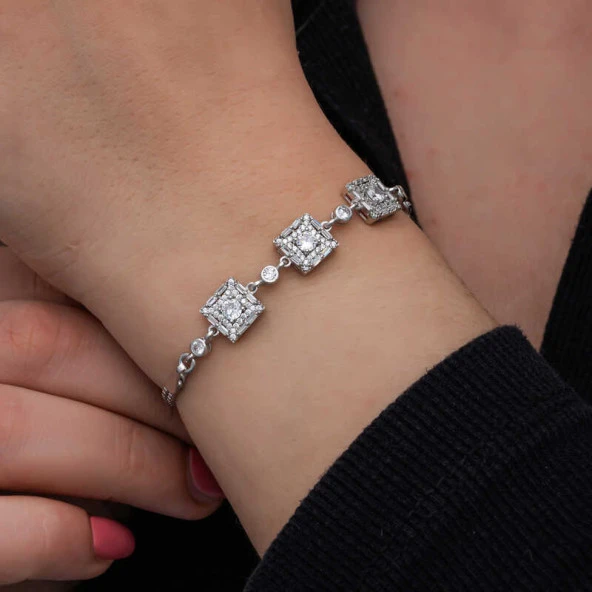 Himarry ​925 Ayar Gümüş Baget Taşlı Kadın Bileklik - Resim 2