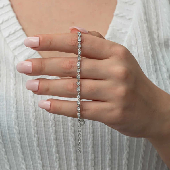 Himarry 925 Ayar Gümüş Kare Beyaz Taşlı Su Yolu Kadın Bileklik - 2