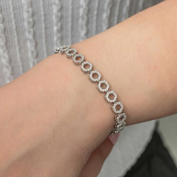 Himarry Gümüş Çember Beyaz Taşlı Su Yolu Kadın Bileklik ürün görseli 1