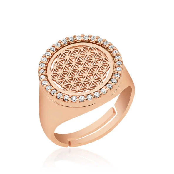 Himarry 925 Ayar Gümüş Rose Oval Yaşam Çiçeği Yüzük