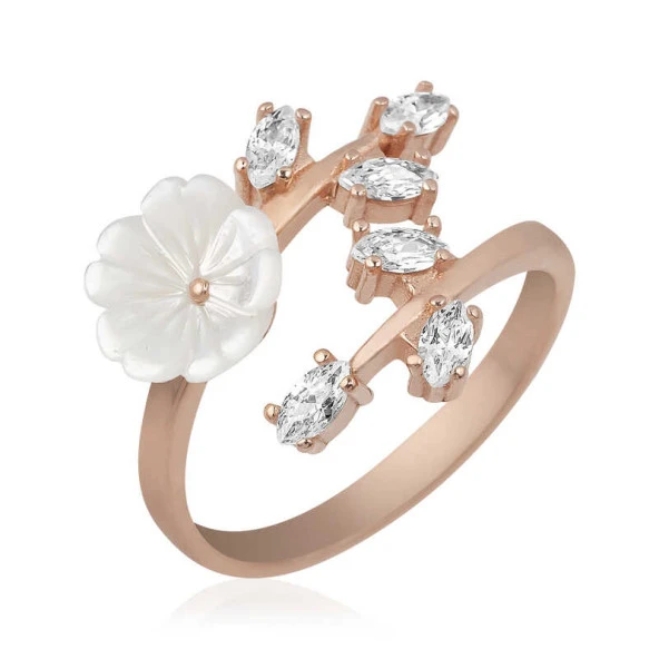 Himarry ​925 Ayar Gümüş Rose Beyaz Bahar Çiçeği Yüzük - Resim 2