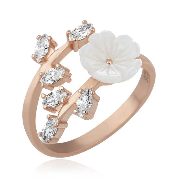 Himarry ​925 Ayar Gümüş Rose Beyaz Bahar Çiçeği Yüzük - Resim 5