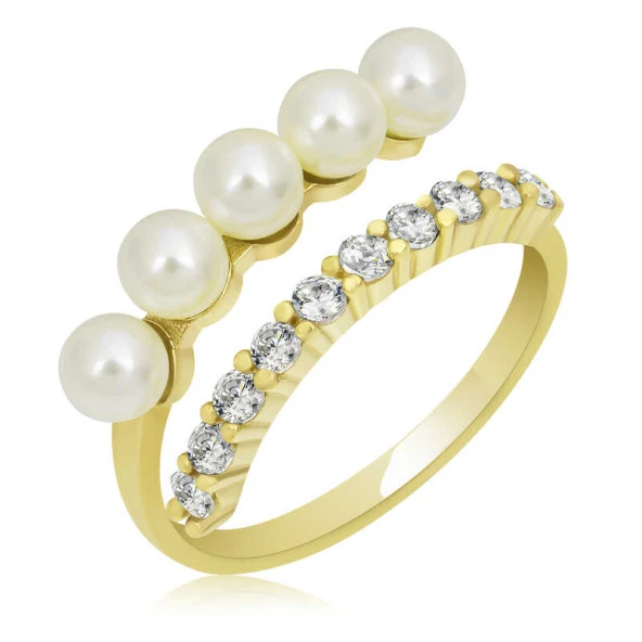 Himarry Gümüş Gold Ayarlanabilir İnci Taşlı Kadın Yüzük