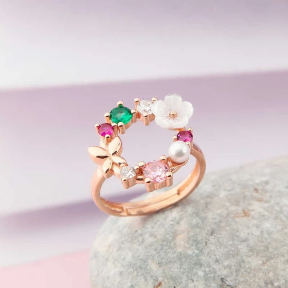 Himarry Gümüş Ayarlanabilir Rose Manolya Çiçeği Kadın Yüzük - Resim 2