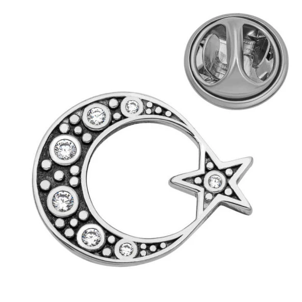 Himarry 925 Ayar Gümüş Ay Yıldız Rozet ürün görseli