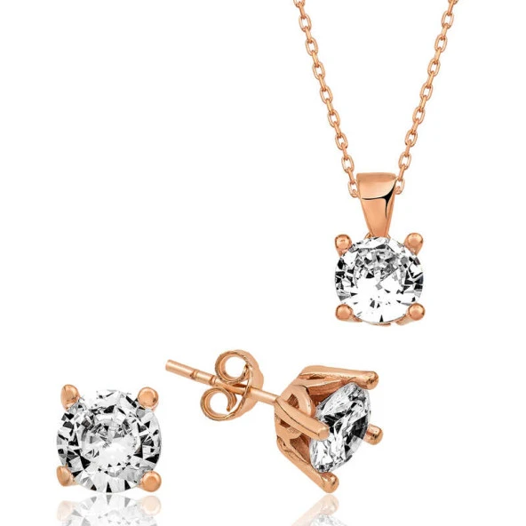 Himarry ​925 Ayar Gümüş Rose Tek Taş İkili Set ürün görseli