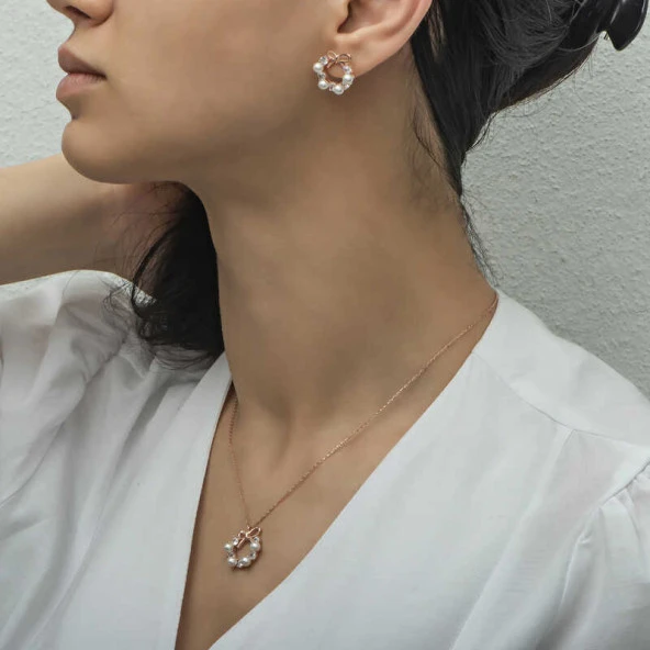 Himarry 925 Ayar Gümüş İnci Kurdele Kadın Set - Resim 2