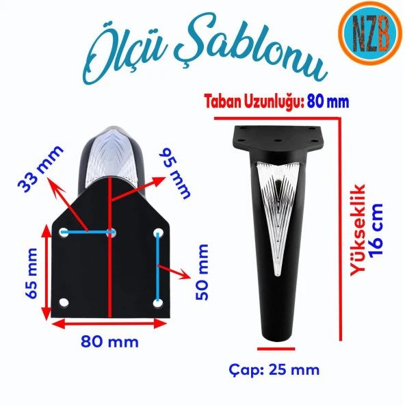 Mobilya Yükseltci Kanepe Sehpa TV Ünitesi Koltuk Ayağı Baza Ayakları Siyah Krom 16 cm - Resim 3