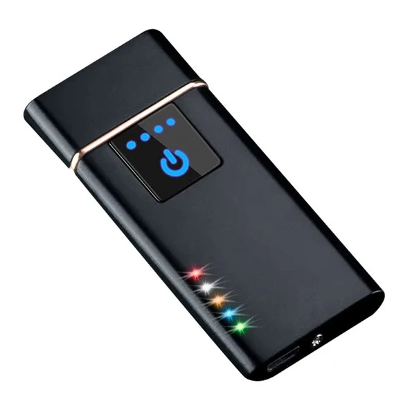 Elektronik Şarj Edilebilir Alevsiz Usb Dokunmatik Siyah Çakmak - Kutulu - Resim 2