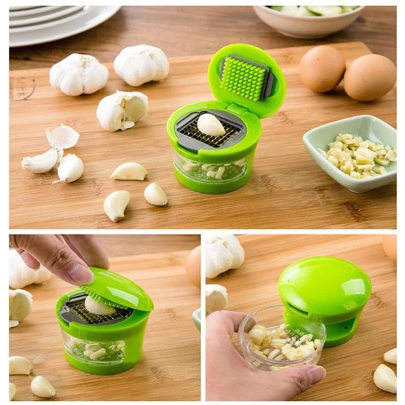 2 Farklı Bıçaklı Hazneli Kapaklı Pratik Sarımsak Soğan Rendesi - Resim 2