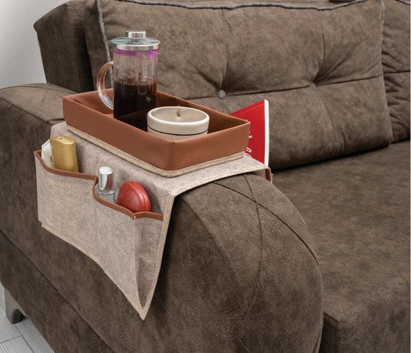 Çok Amaçlı Deri Şeritli Cepli Koltuk Kenarı Düzenleyici 03938 - Resim 2