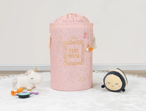 Baby Kullanımı Kolay Desenli Taşınabilir Torbalı Yuvarlak Sepet(pembe) Çamaşır Sepeti 04270 ürün görseli