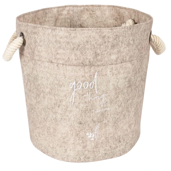 Kulplu Yuvarlak Düzenleyici Çok Amaçlı Kolay Taşınabilen Organizer Keçe Sepet (3'lü Set) - Resim 6